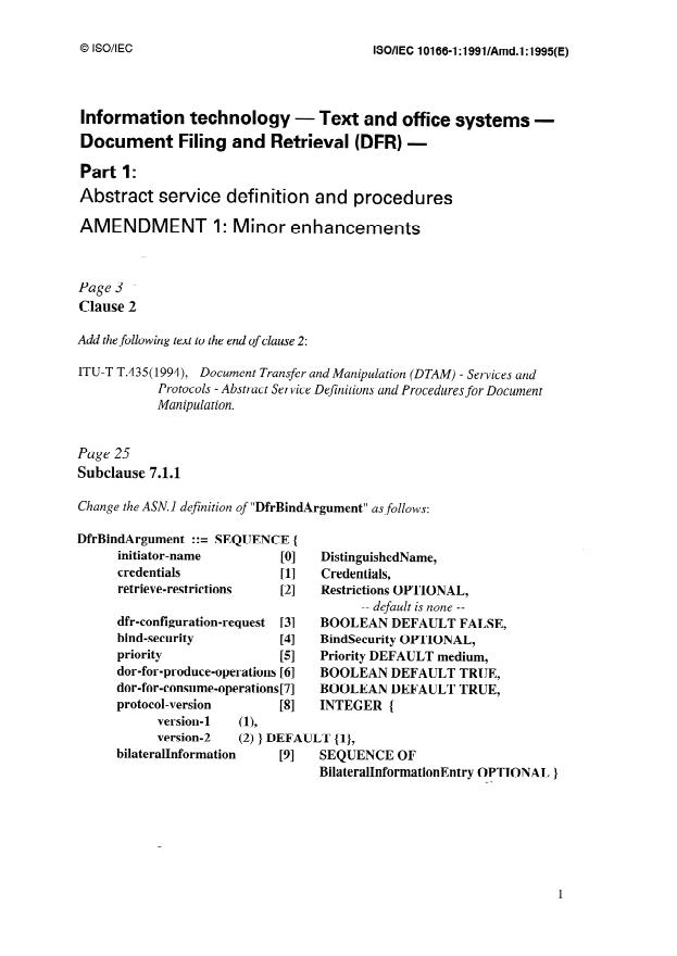 ISO/IEC 10166-1:1991/Amd 1:1995 - Minor enhancements