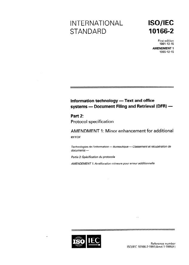 ISO/IEC 10166-2:1991/Amd 1:1995 - Minor enchancement for additional error