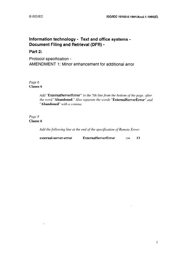 ISO/IEC 10166-2:1991/Amd 1:1995 - Minor enchancement for additional error