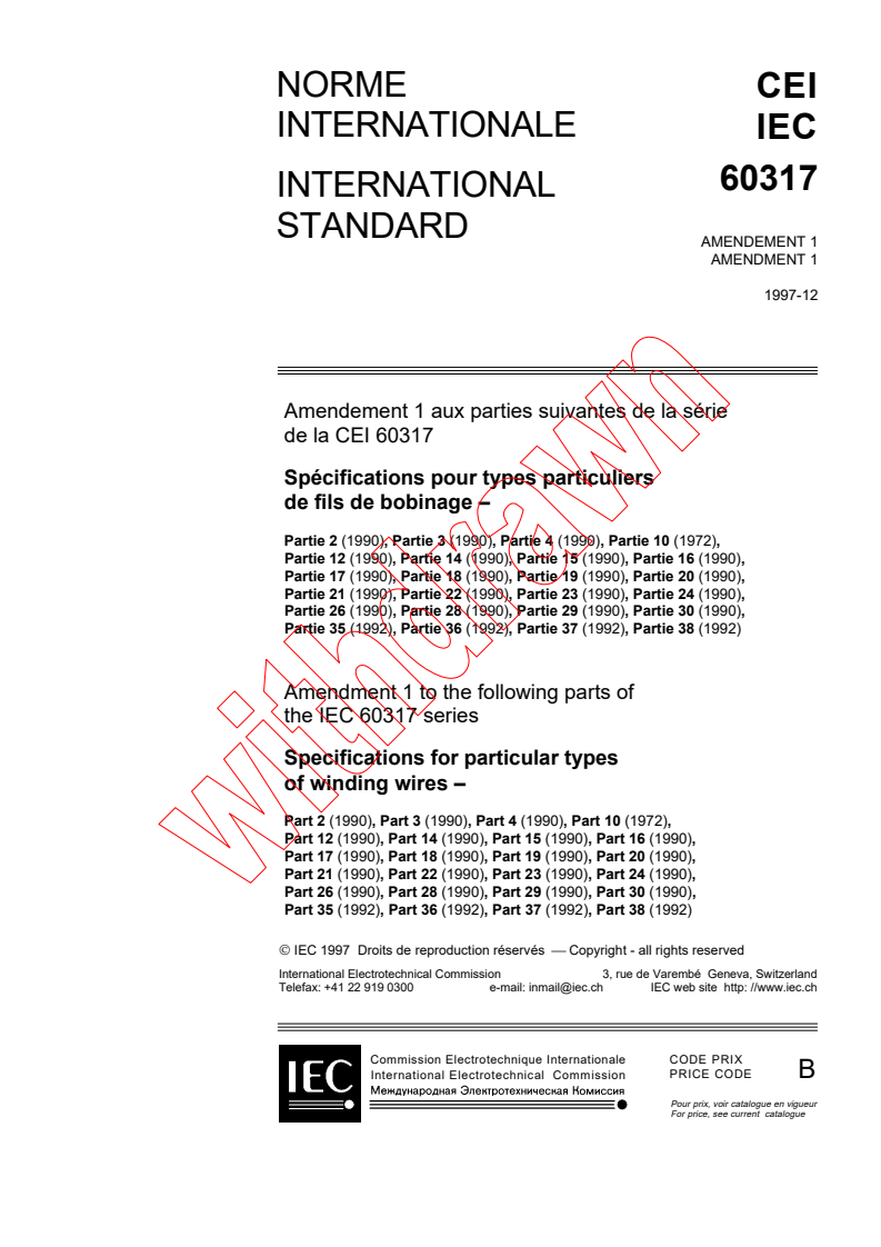 IEC 60317-2:1990/AMD1:1997 - Amendment 1 - Specifications for particular types of winding wires. Part 2: Solderable polyurethane enamelled round copper wire, class 130, with a bonding layer
Released:12/22/1997
Isbn:2831841216