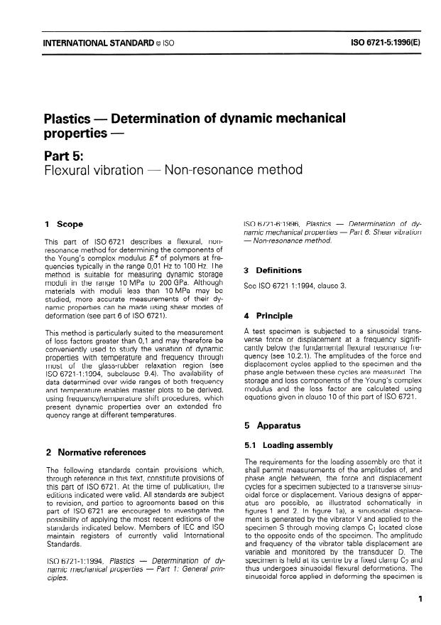 ISO 6721-5:1996 - Plastics -- Determination of dynamic mechanical properties