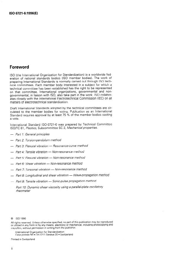 ISO 6721-6:1996 ISO 6721-6:1996 - Plastics -- Determination of dynamic mechanical properties - Page 2 preview