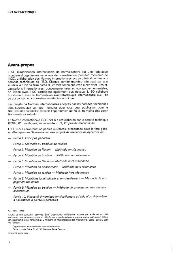 ISO 6721-6:1996 ISO 6721-6:1996 - Plastiques -- Détermination des propriétés mécaniques dynamiques - Page 2 preview