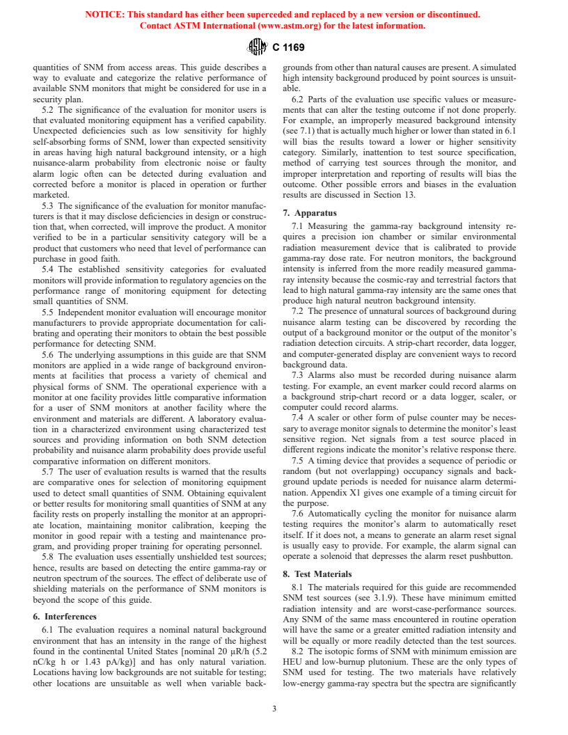 ASTM C1169-97 - Standard Guide for Laboratory Evaluation of Automatic Pedestrian SNM Monitor Performance