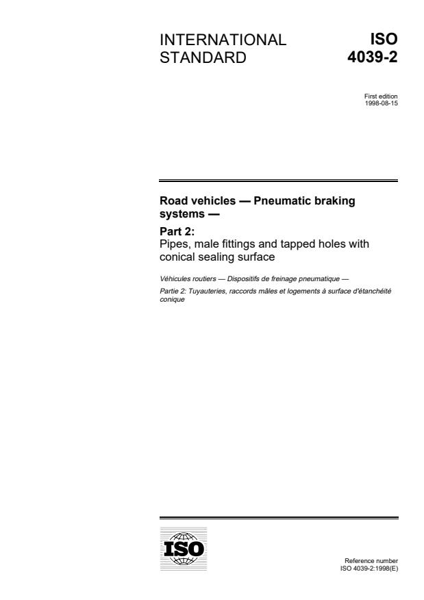 ISO 4039-2:1998 - Road vehicles -- Pneumatic braking systems