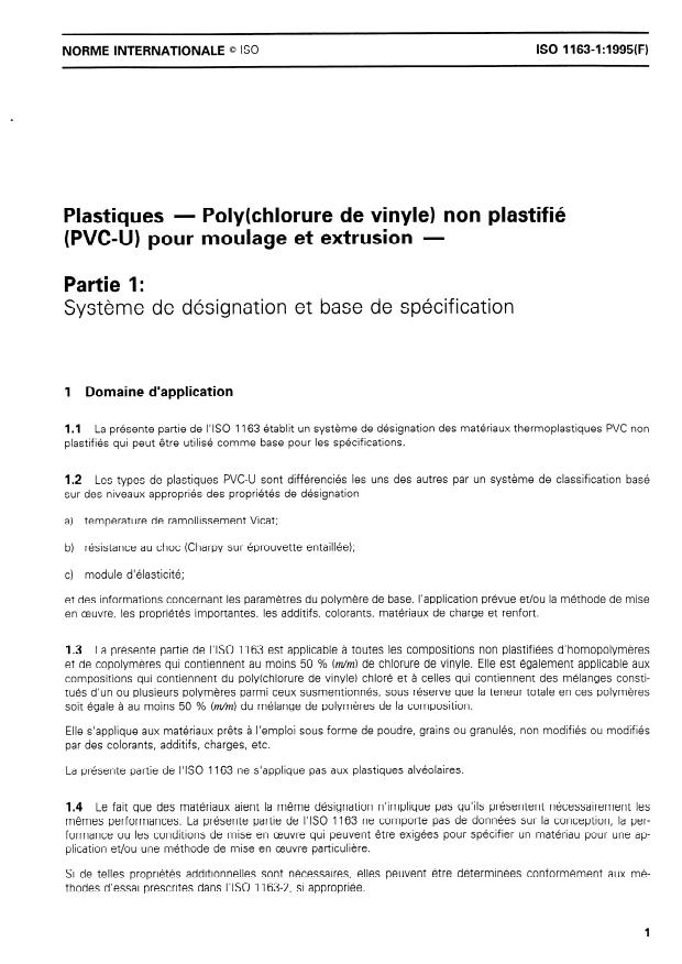 ISO 1163-1:1995 - Plastiques -- Poly(chlorure de vinyle) non plastifié (PVC-U) pour moulage et extrusion