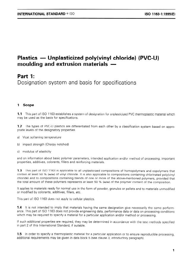 ISO 1163-1:1995 - Plastics -- Unplasticized poly(vinyl chloride) (PVC-U) moulding and extrusion materials