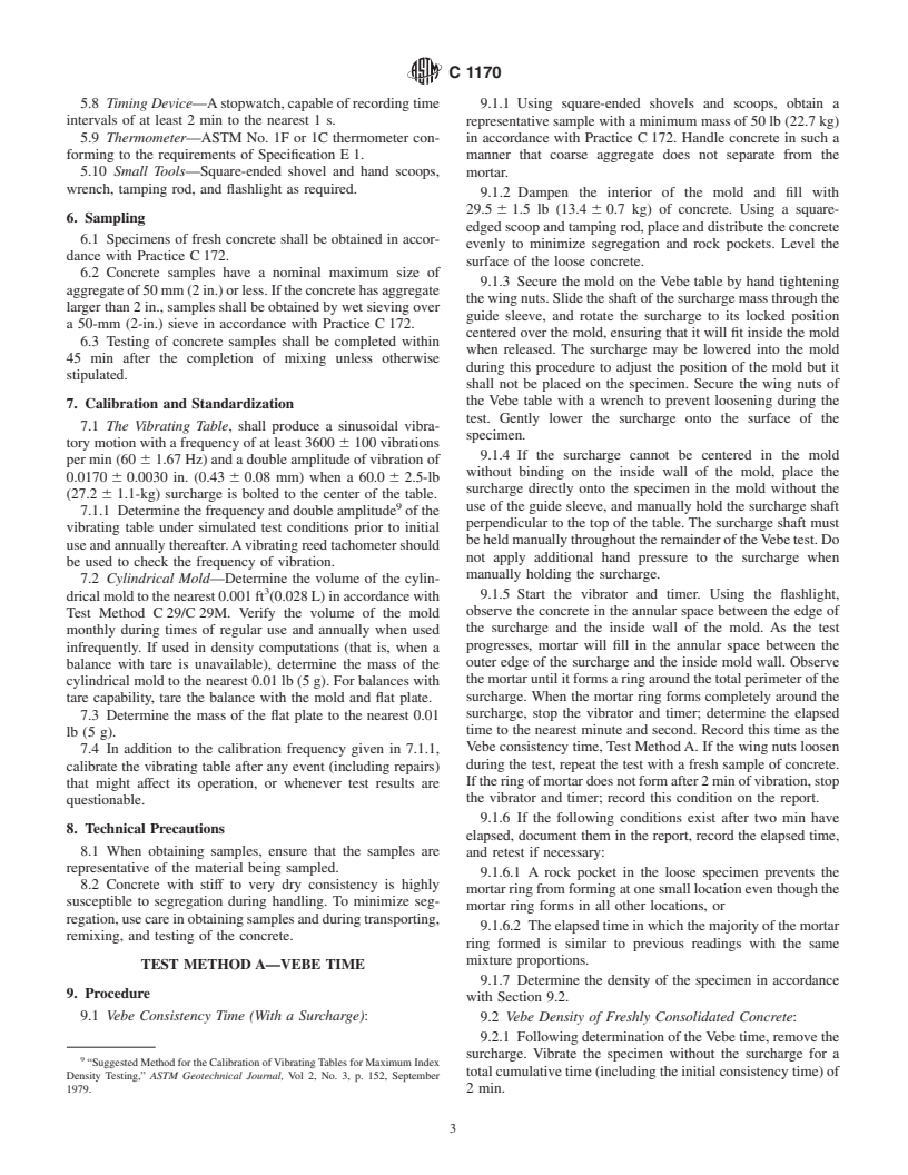 ASTM C1170-91(1998)e1 - Standard Test Methods for Determining Consistency and Density of Roller-Compacted Concrete Using a Vibrating Table