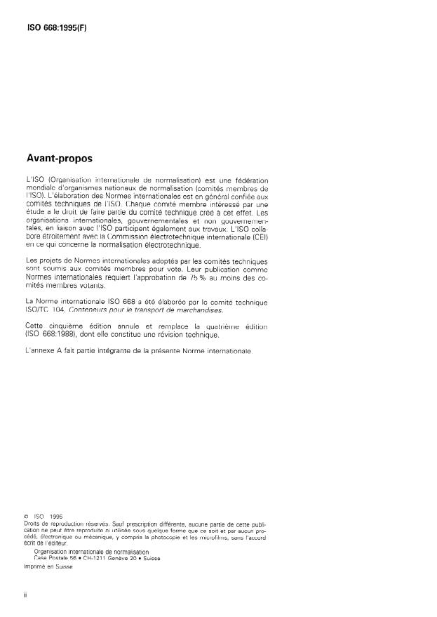 ISO 668:1995 ISO 668:1995 - Conteneurs de la série 1 -- Classification, dimensions et masses brutes maximales - Page 2 preview