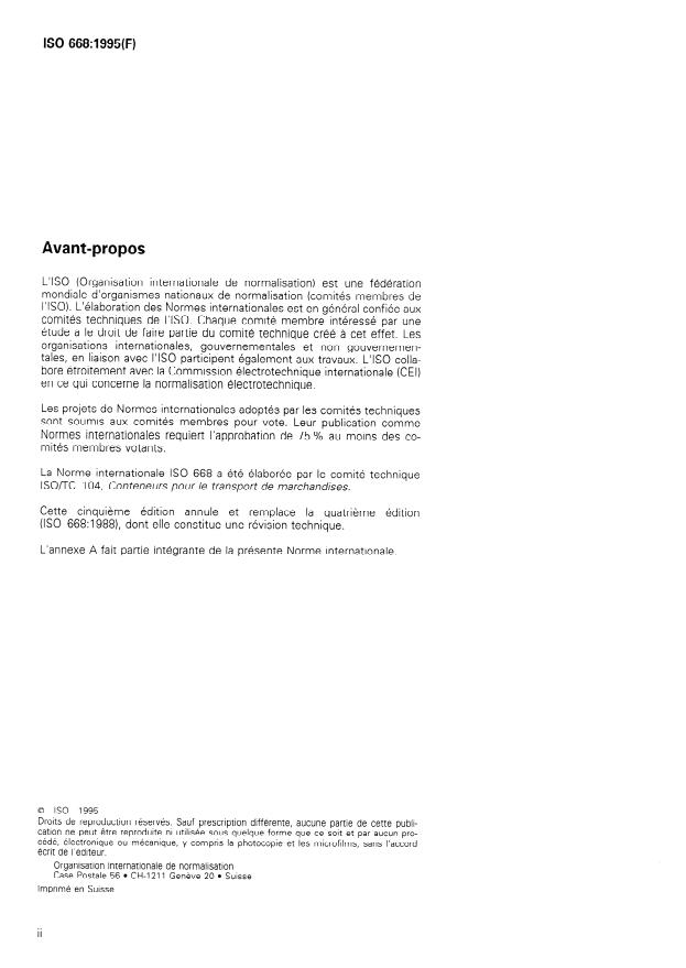 ISO 668:1995 ISO 668:1995 - Conteneurs de la série 1 -- Classification, dimensions et masses brutes maximales - Page 2 preview