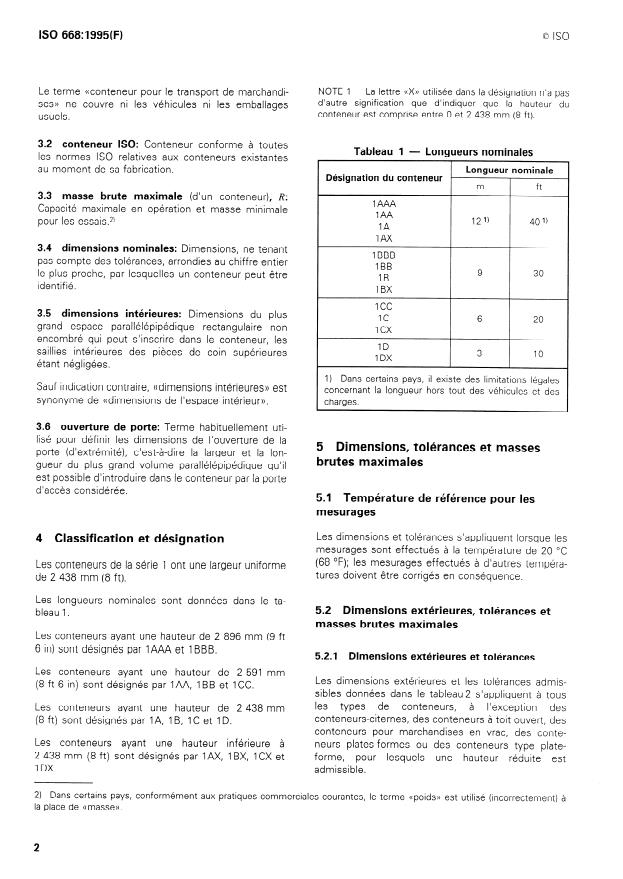 ISO 668:1995 ISO 668:1995 - Conteneurs de la série 1 -- Classification, dimensions et masses brutes maximales - Page 4 preview