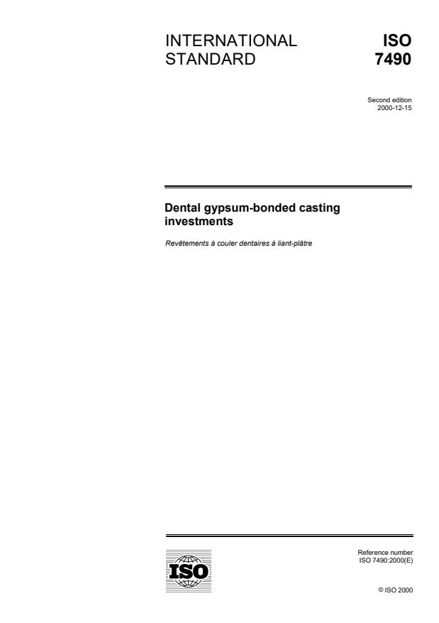 ISO 7490:2000 - Dental gypsum-bonded casting investments