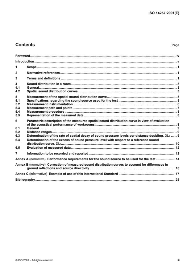 ISO 14257:2001 - Acoustics -- Measurement and parametric description of spatial sound distribution curves in workrooms for evaluation of their acoustical performance