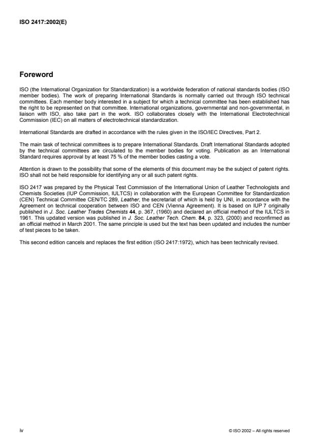 ISO 2417:2002 ISO 2417:2002 - Leather -- Physical and mechanical tests -- Determination of the static absorption of water - Page 4 preview