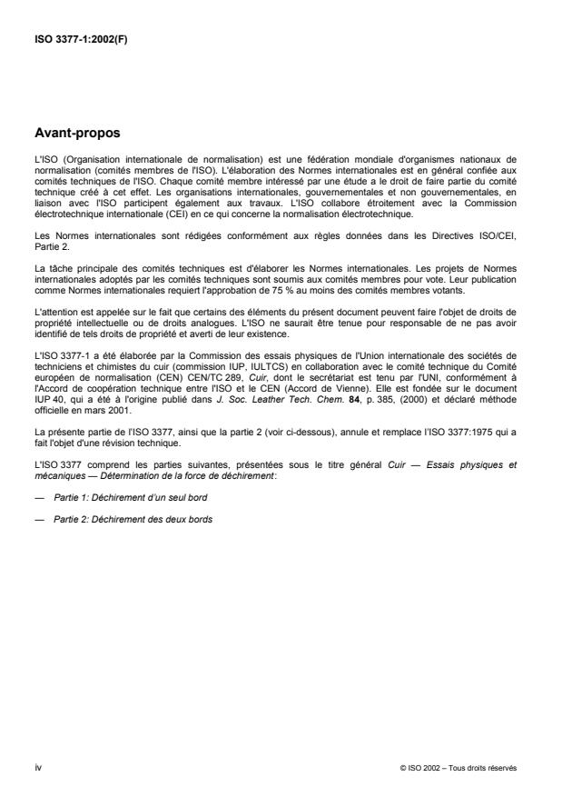 ISO 3377-1:2002 ISO 3377-1:2002 - Cuir -- Essais physiques et mécaniques -- Détermination de la force de déchirement - Page 4 preview