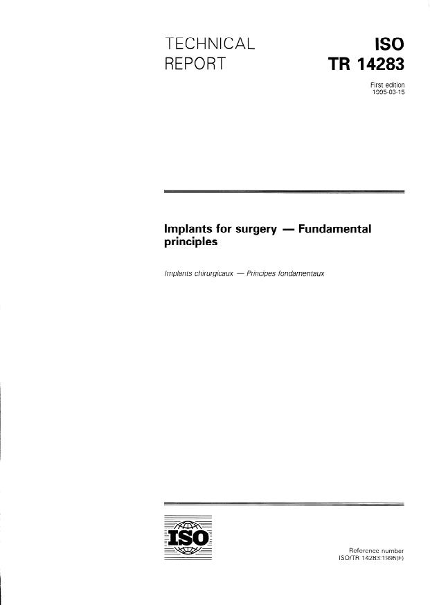 ISO/TR 14283:1995 - Implants for surgery -- Fundamental principles