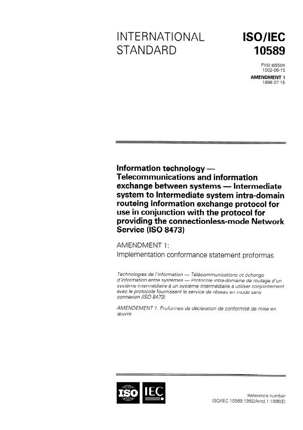 ISO/IEC 10589:1992/Amd 1:1996 - Implementation conformance statement proformas