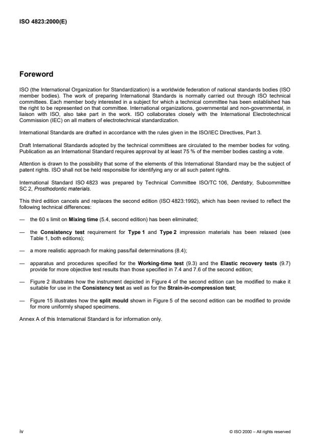 ISO 4823:2000 ISO 4823:2000 - Dentistry -- Elastomeric impression materials - Page 4 preview