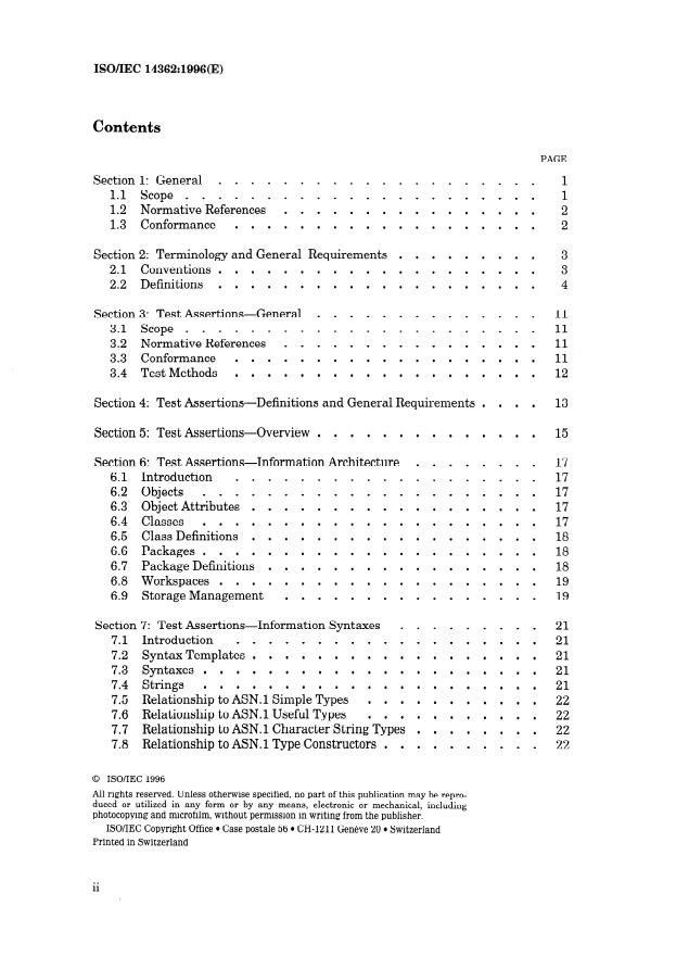ISO/IEC 14362:1996 ISO/IEC 14362:1996 - Information technology -- Test methods for measuring conformance to Open Systems Interconnection (OSI) abstract data manipulation -- Application Program Interface (API) (Language independent) - Page 2 preview