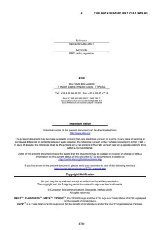 SIST EN 301 489-1 V1.8.1:2008 ETSI EN 301 489-1 V1.8.1 (2008-02) - Electromagnetic compatibility and Radio spectrum Matters (ERM); ElectroMagnetic Compatibility (EMC) standard for radio equipment and services; Part 1: Common technical requirements - Page 2 preview