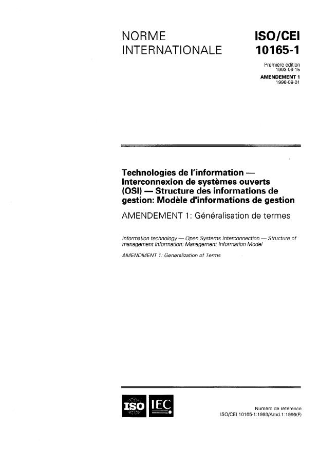 ISO/IEC 10165-1:1993/Amd 1:1996 - Généralisation de termes