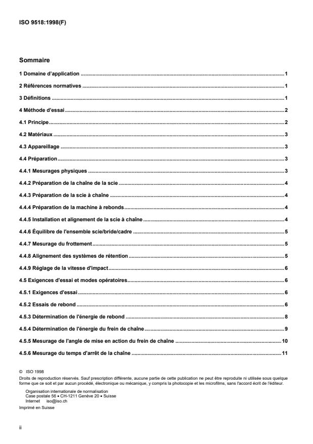 ISO 9518:1998 ISO 9518:1998 - Matériel forestier -- Scies a chaîne portatives -- Essai de rebond - Page 2 preview