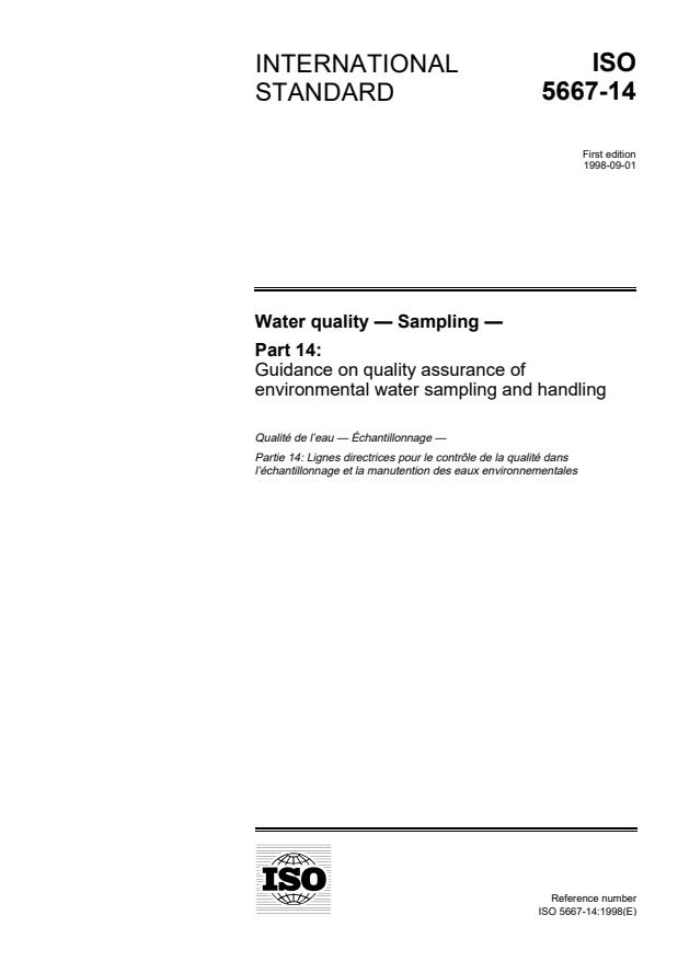 ISO 5667-14:1998 - Water quality -- Sampling