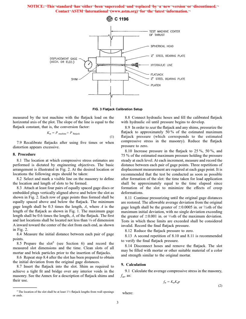 ASTM C1196-92(1997) - Standard Test Method for In Situ Compressive Stress Within Solid Unit Masonry Estimated Using Flatjack Measurements