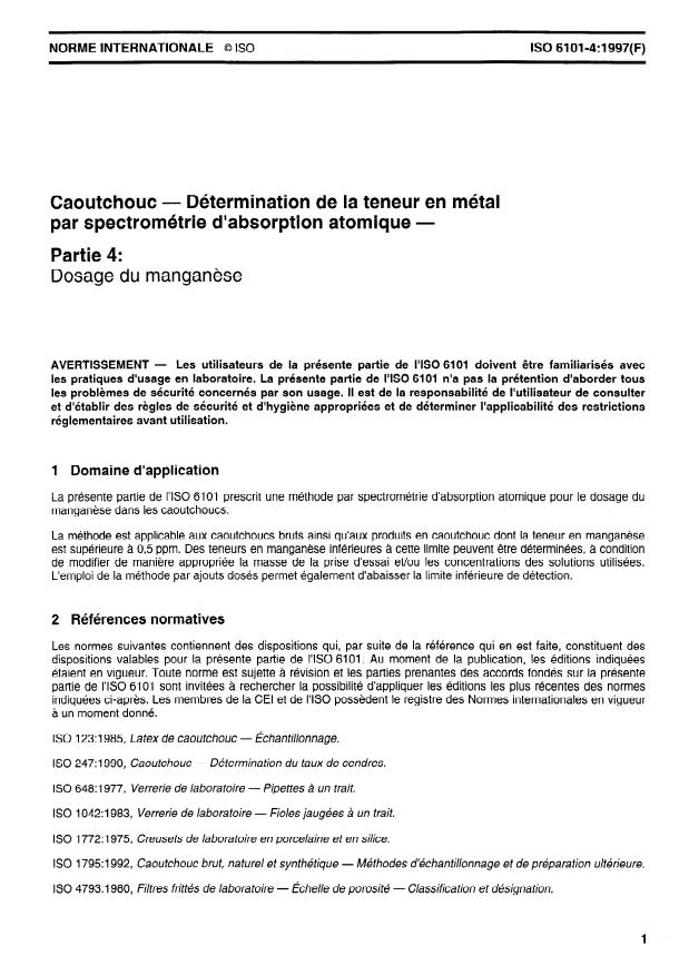 ISO 6101-4:1997 - Caoutchouc -- Détermination de la teneur en métal par spectrométrie d'absorption atomique