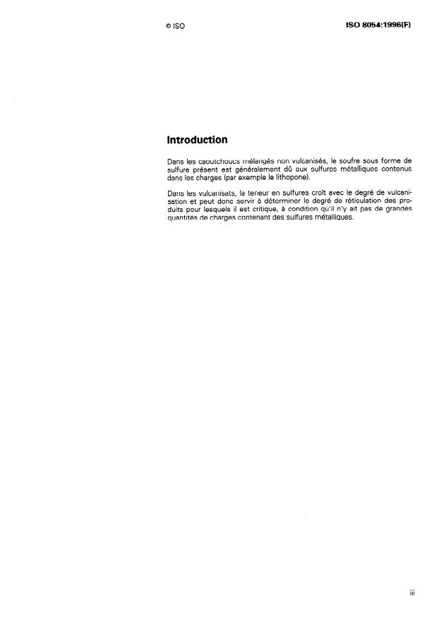 ISO 8054:1996 - Caoutchouc vulcanisé ou non vulcanisé -- Dosage du soufre sous forme de sulfure -- Méthode iodométrique