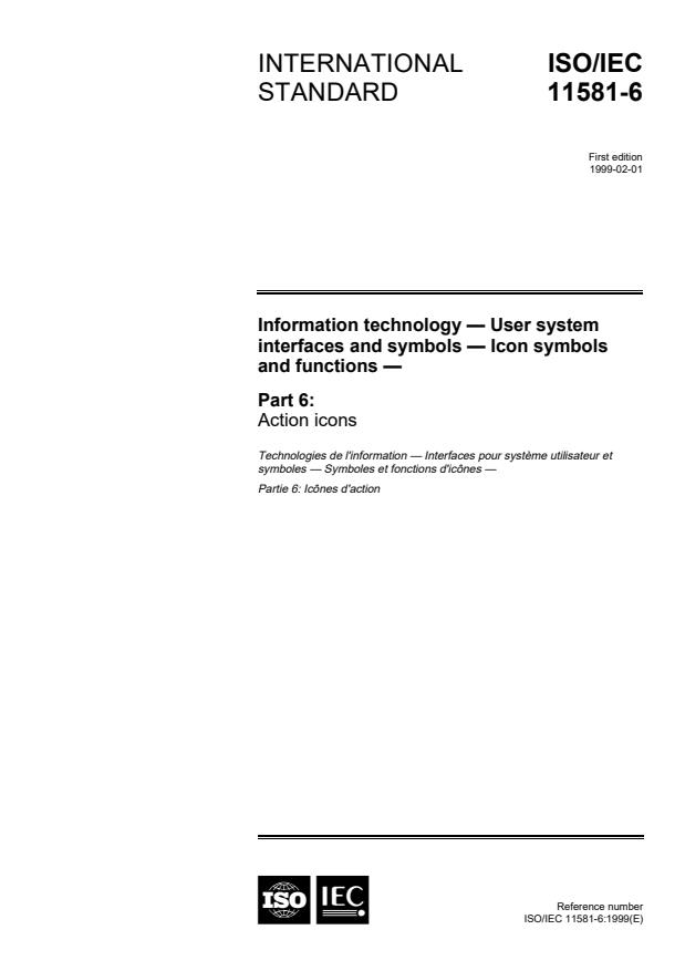ISO/IEC 11581-6:1999 - Information technology -- User system interfaces and  symbols -- Icon symbols and functions