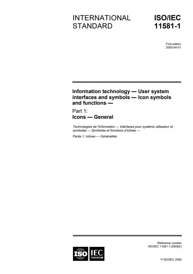 ISO/IEC 11581-1:2000 - Information technology -- User system interfaces and symbols -- Icon symbols and functions