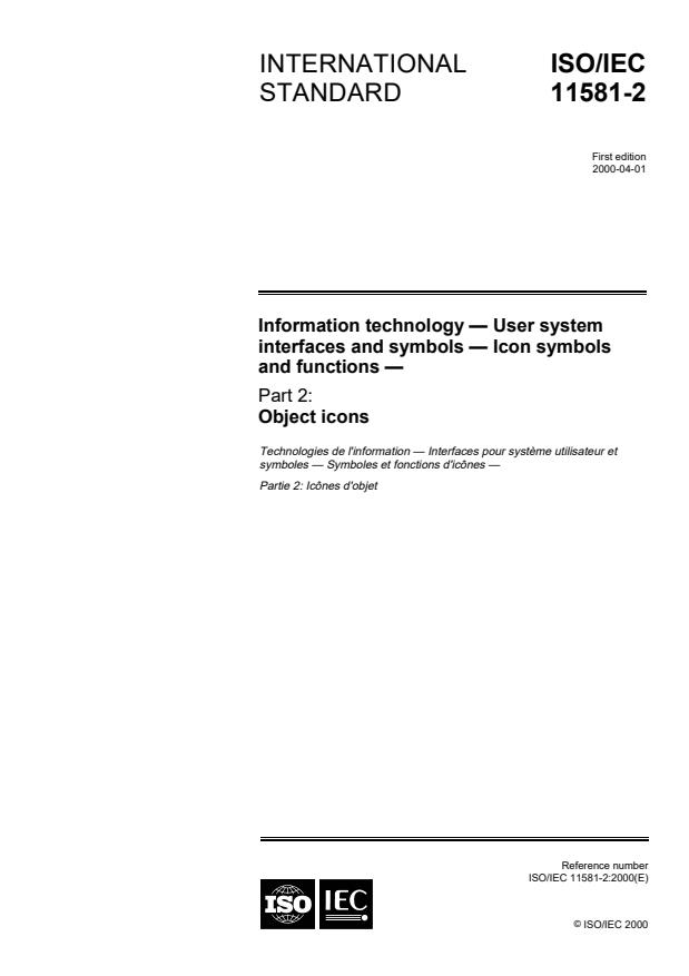 ISO/IEC 11581-2:2000 - Information technology -- User system interfaces and symbols -- Icon symbols and functions