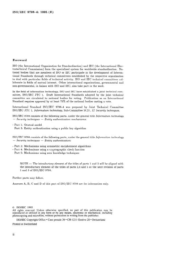 ISO/IEC 9798-4:1995 ISO/IEC 9798-4:1995 - Information technology -- Security techniques -- Entity authentication - Page 2 preview