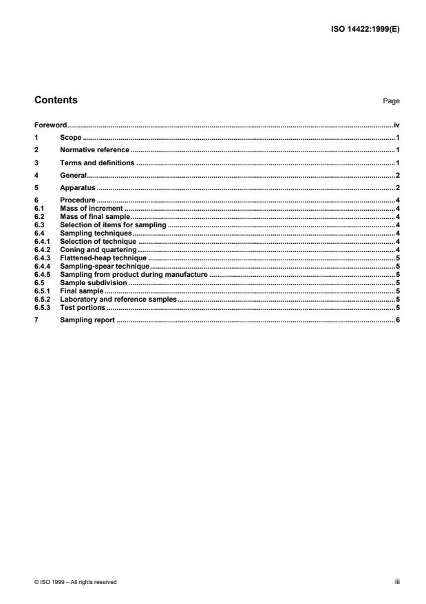 ISO 14422:1999 - Carbonaceous materials used in the production of aluminium -- Cold-ramming pastes -- Methods of sampling