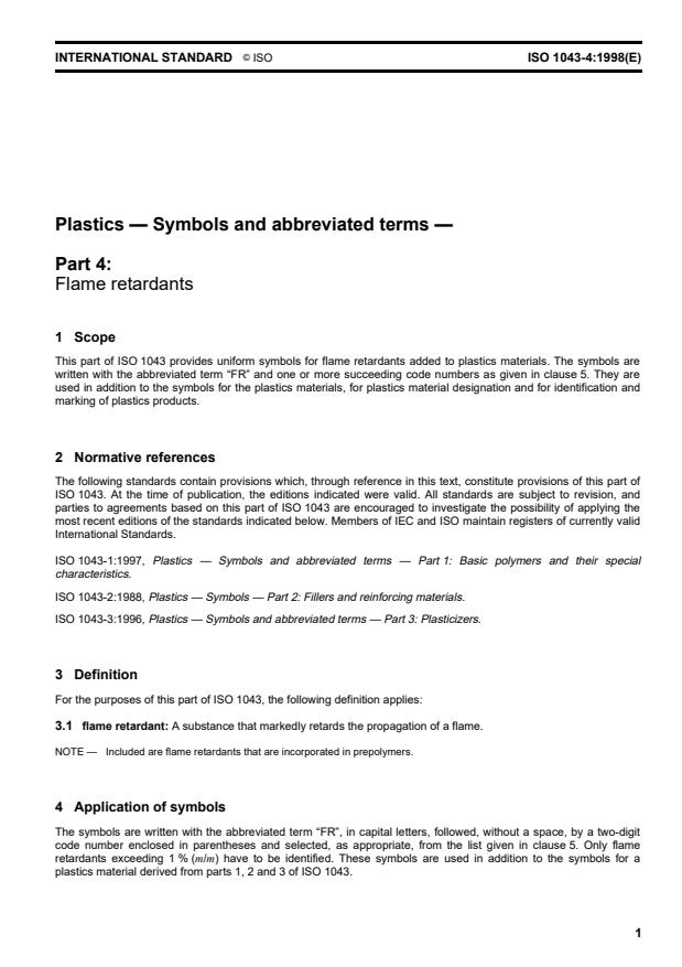 ISO 1043-4:1998 - Plastics -- Symbols and abbreviated terms