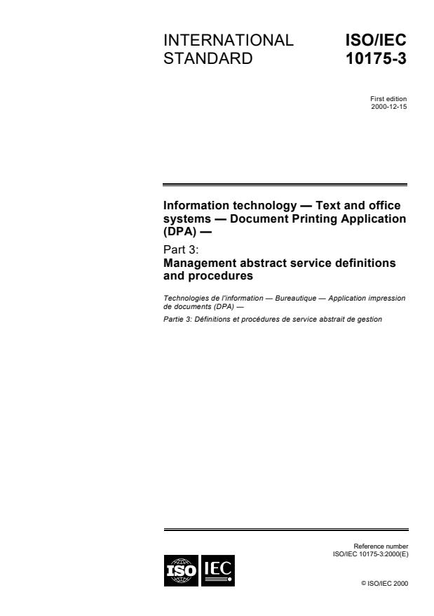 ISO/IEC 10175-3:2000 - Information technology -- Text and office systems -- Document Printing Application (DPA)