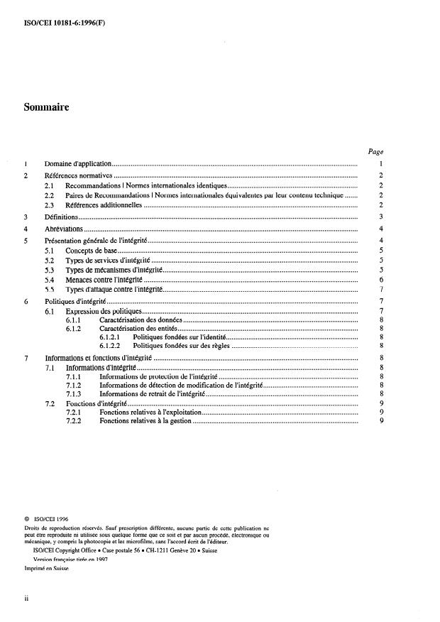 ISO/IEC 10181-6:1996 ISO/IEC 10181-6:1996 - Technologies de l'information -- Interconnexion de systemes ouverts (OSI) -- Cadres de sécurité pour les systemes ouverts: Cadre d'intégrité - Page 2 preview