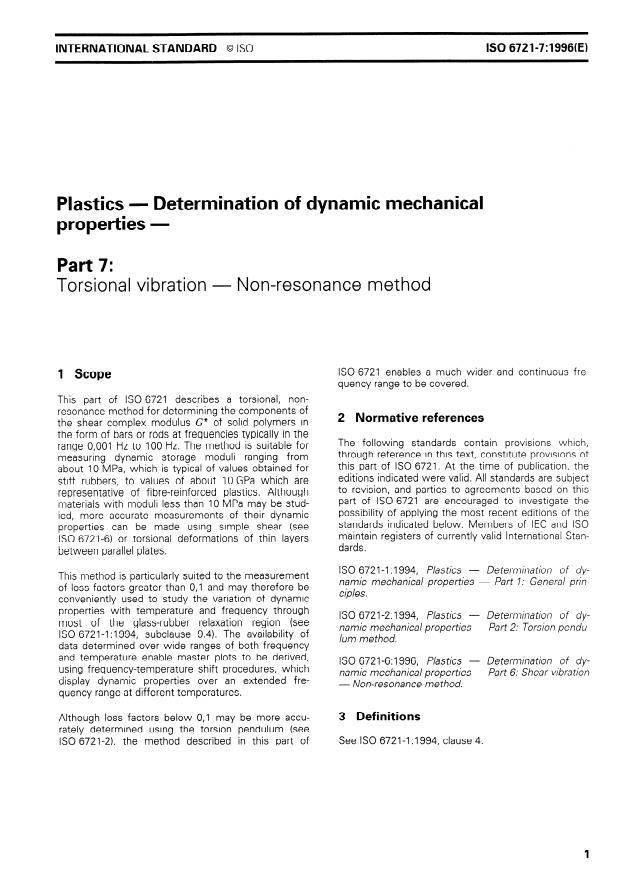 ISO 6721-7:1996 - Plastics -- Determination of dynamic mechanical properties