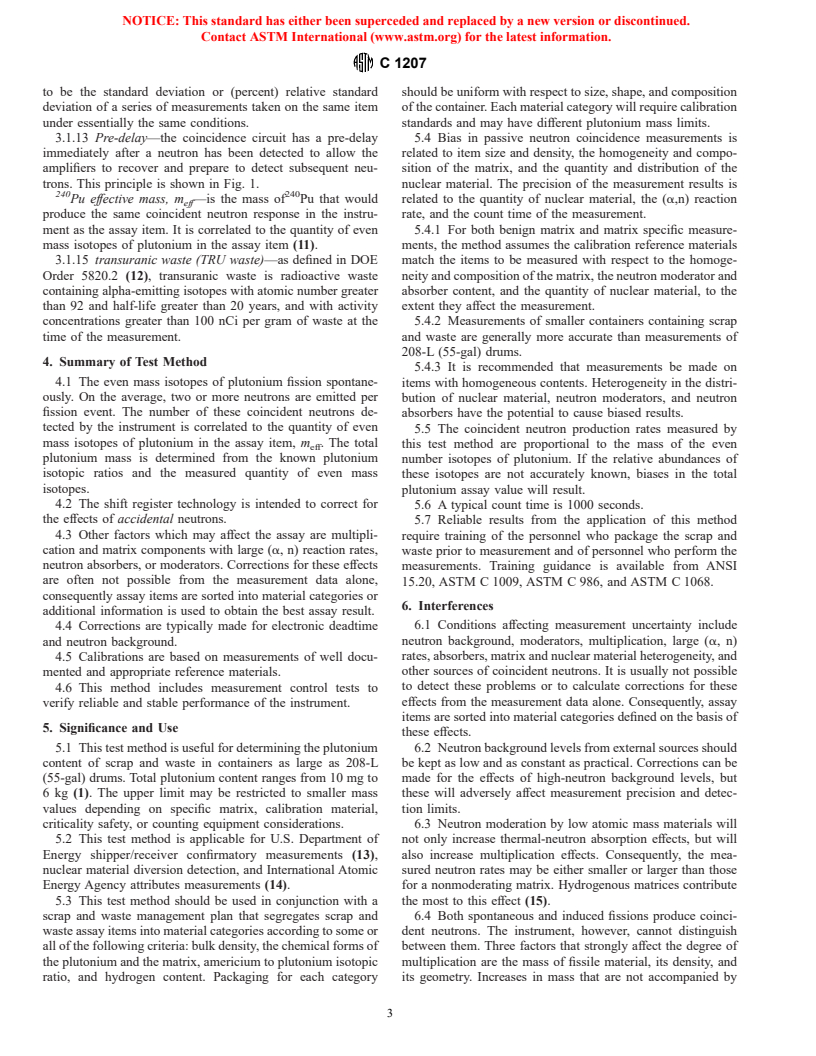 ASTM C1207-97 - Standard Test Method for Nondestructive Assay of Plutonium in Scrap and Waste by Passive Neutron Coincidence Counting