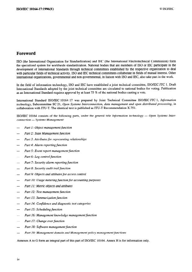 ISO/IEC 10164-17:1996 ISO/IEC 10164-17:1996 - Information technology -- Open Systems Interconnection -- Systems Management: Change over function - Page 4 preview