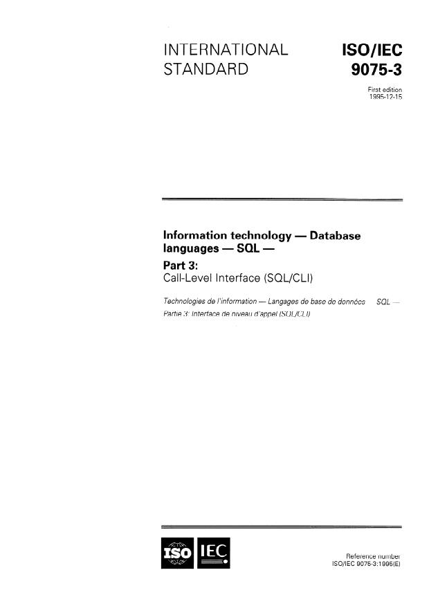 ISO/IEC 9075-3:1995 - Information technology -- Database languages -- SQL