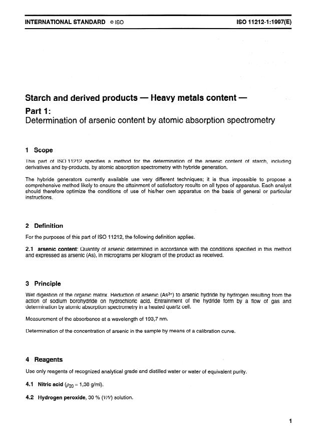ISO 11212-1:1997 - Starch and derived products -- Heavy metals content