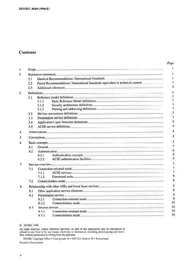 ISO/IEC 8649:1996 ISO/IEC 8649:1996 - Information technology -- Open Systems Interconnection -- Service definition for the Association Control Service Element - Page 2 preview