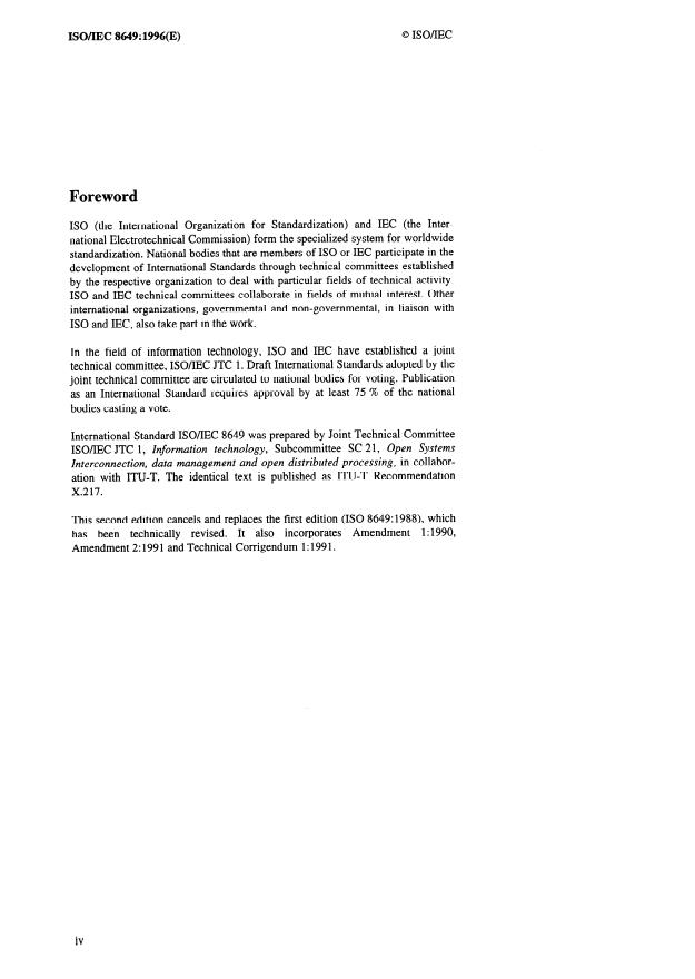 ISO/IEC 8649:1996 ISO/IEC 8649:1996 - Information technology -- Open Systems Interconnection -- Service definition for the Association Control Service Element - Page 4 preview