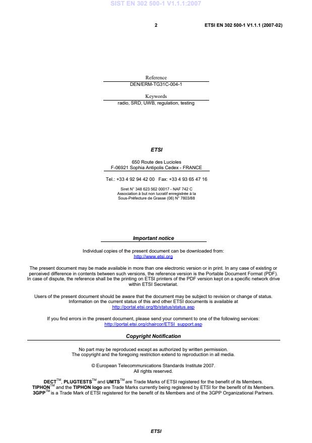 SIST EN 302 500-1 V1.1.1:2007 SIST EN 302 500-1 V1.1.1:2007 - Page 4 preview