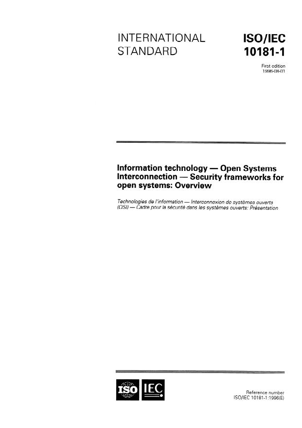 ISO/IEC 10181-1:1996 - Information technology -- Open Systems Interconnection -- Security frameworks for open systems: Overview