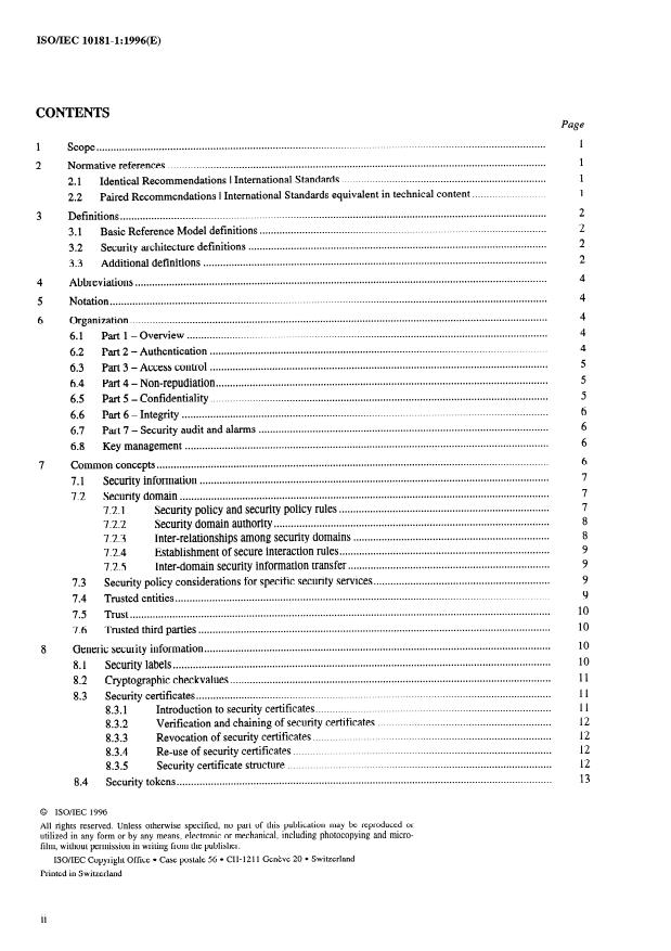 ISO/IEC 10181-1:1996 ISO/IEC 10181-1:1996 - Information technology -- Open Systems Interconnection -- Security frameworks for open systems: Overview - Page 2 preview