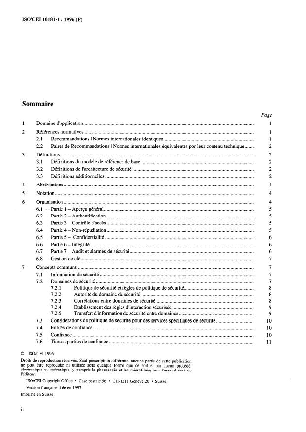 ISO/IEC 10181-1:1996 ISO/IEC 10181-1:1996 - Technologies de l'information -- Interconnexion de systemes ouverts (OSI) -- Cadres de sécurité pour les systemes ouverts: Aperçu - Page 2 preview
