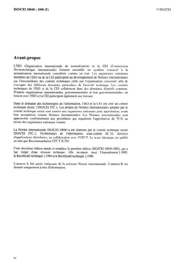 ISO/IEC 10040:1998 ISO/IEC 10040:1998 - Technologies de l'information -- Interconnexion de systemes ouverts (OSI) -- Aperçu général de la gestion-systemes - Page 4 preview